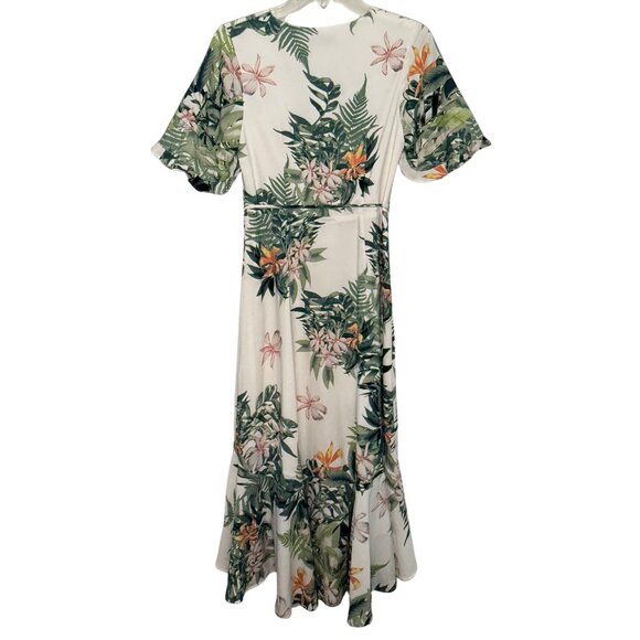 Adelyn Rae Floral Ivory Ruffled Short‎ Sleeve Wrap Dress - Size Medium - Picture 6 of 9